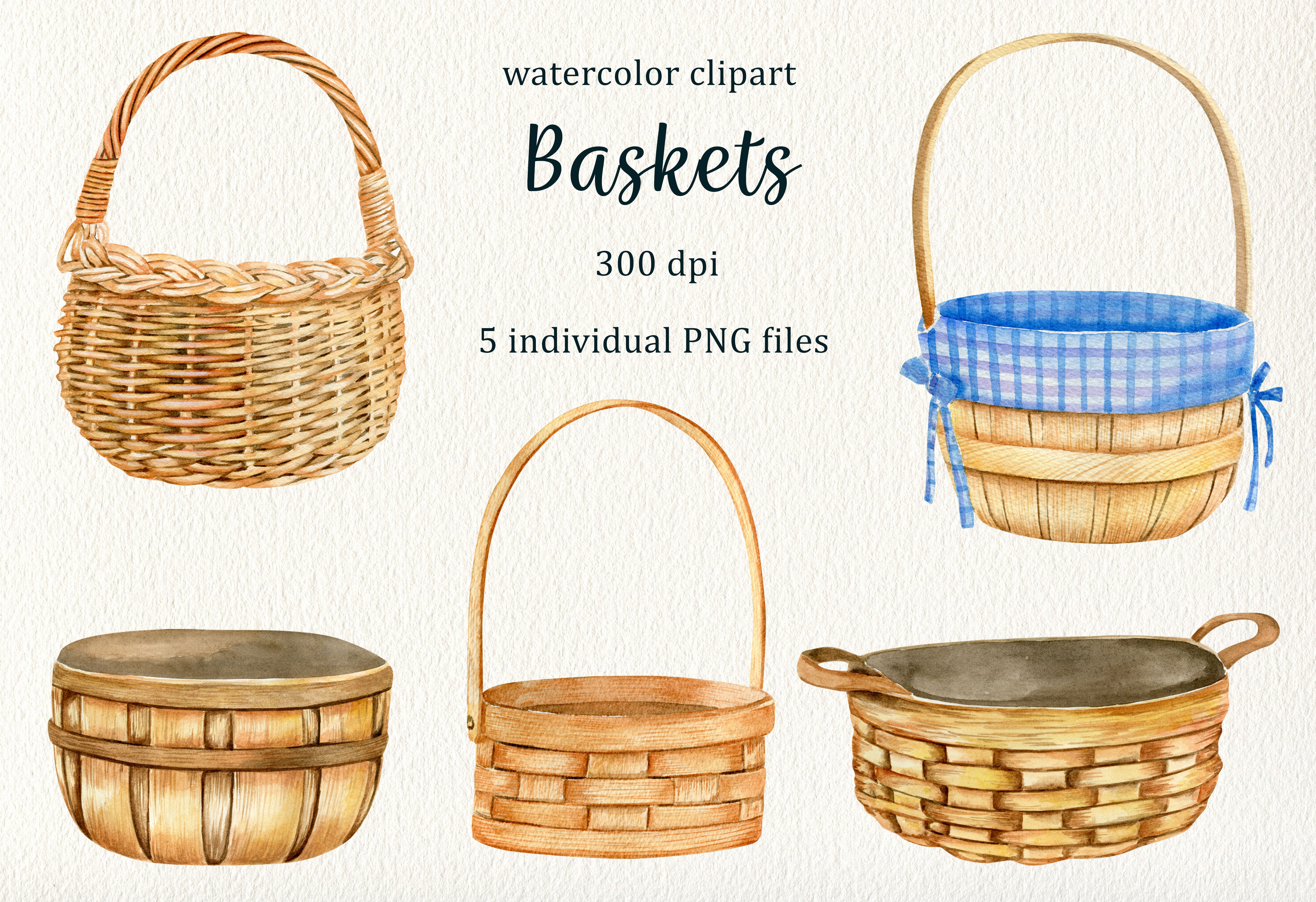 Watercolor Wicker Basket Clipart, Forest Harvest Vessel, Picnic basket By  Svetlana Sintcova