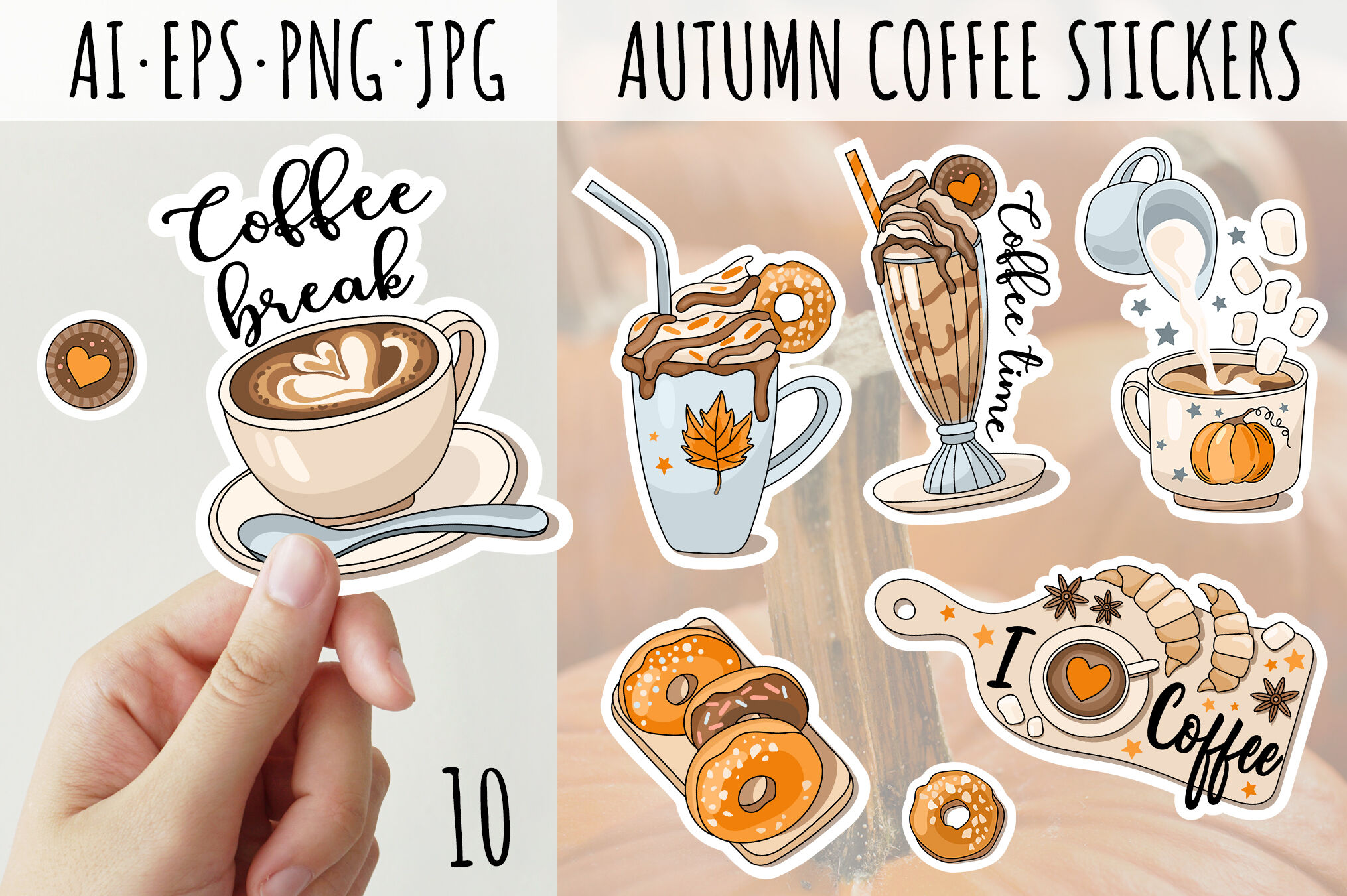 Coffee stickers, Autumn stickers, Drink stickers By ArtFM