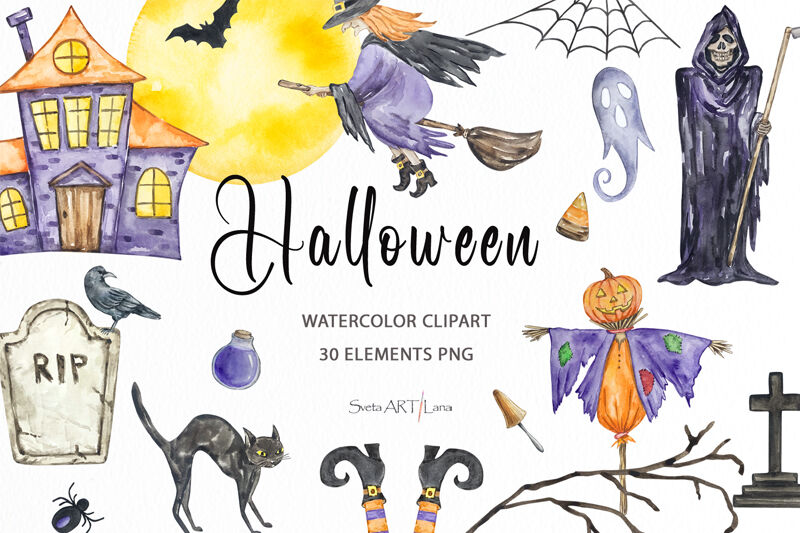 Watercolor Spooky Halloween clipart By SvetaArtLana | TheHungryJPEG