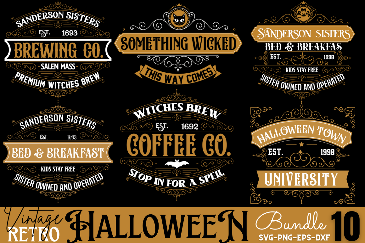 Vintage Halloween Sign Bundle, Vintage Retro Halloween SVG Bundle By 