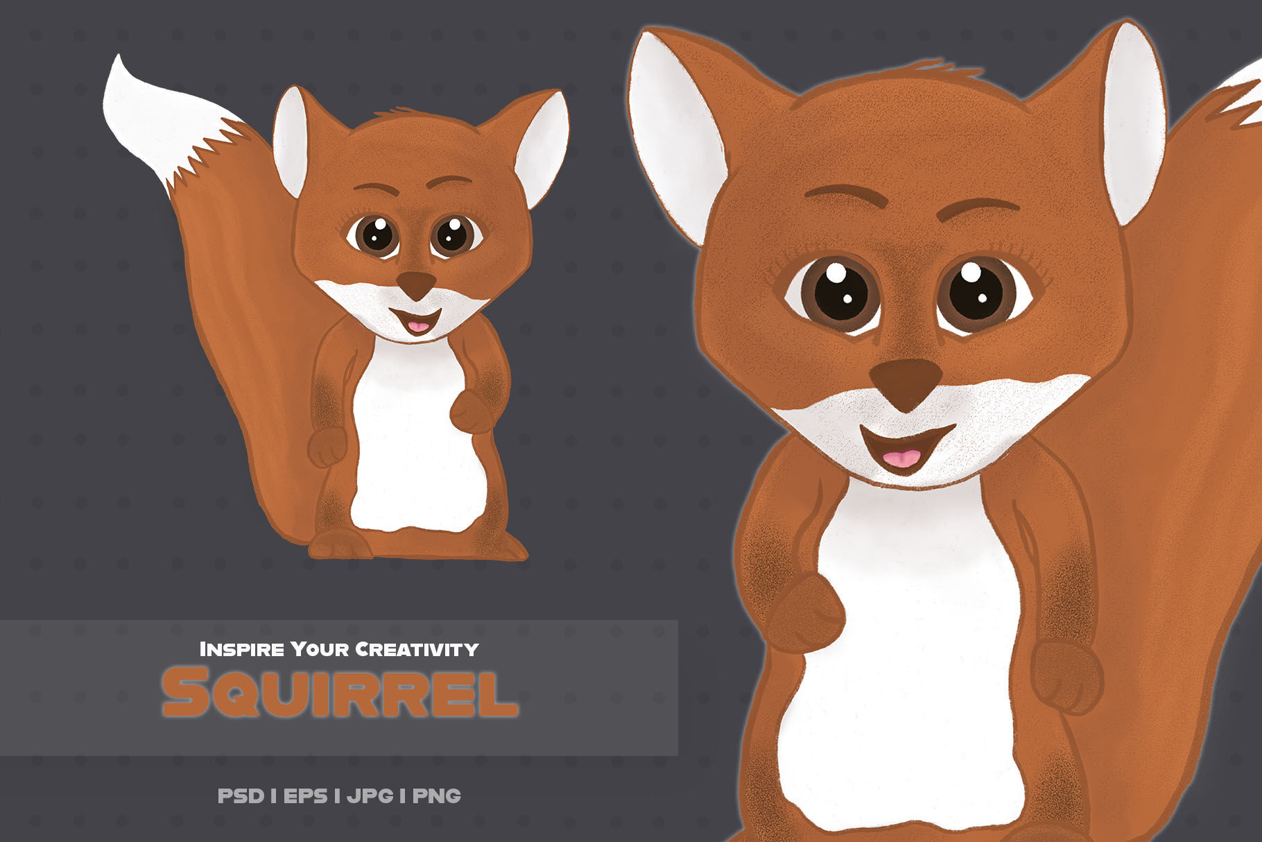 happy squirrel cartoon character kawaii big eyes By SandraBredtmann |  TheHungryJPEG