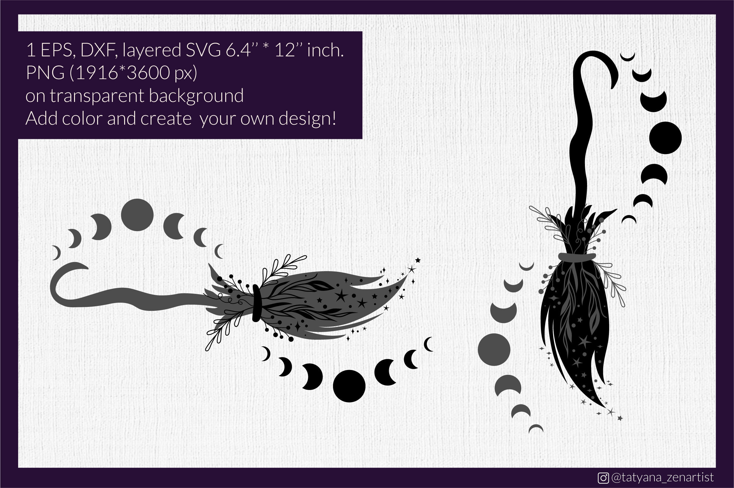 Witch broom SVG with moon phase \ Halloween SVG By Zenart Studio by