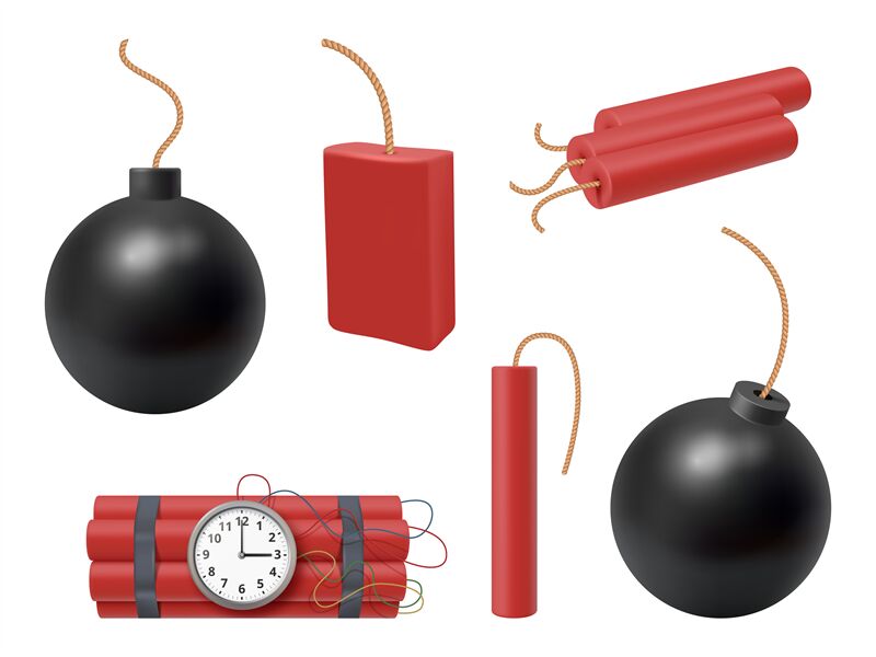 Dynamite. Bombs explosion 3d realistic red stick dynamite