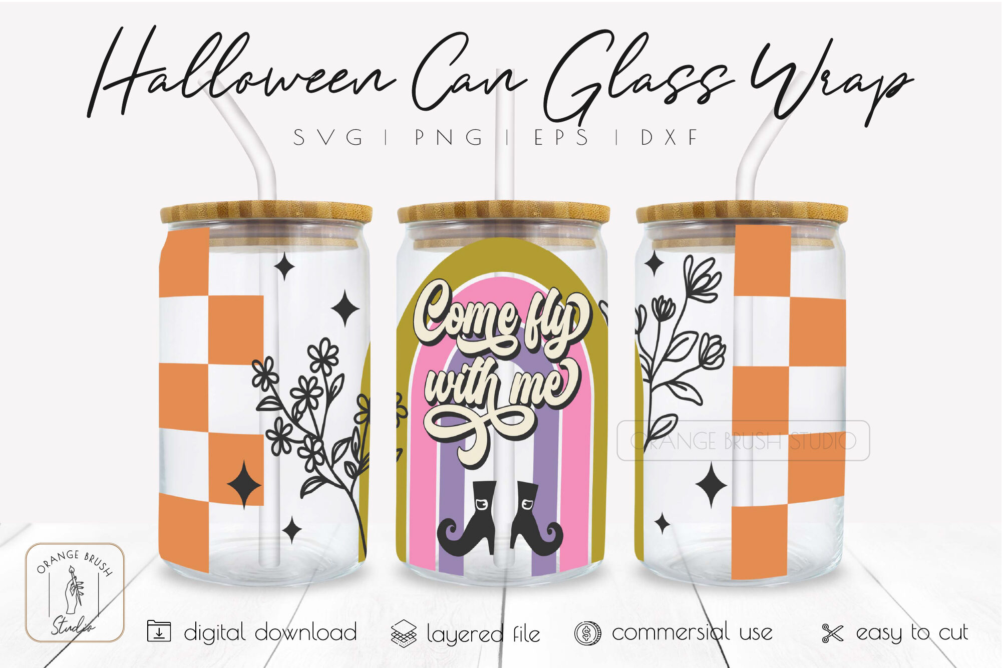Retro Halloween Beer Can Glass SVG Witch Coffee Cup Wrap By Orange Brush  Studio