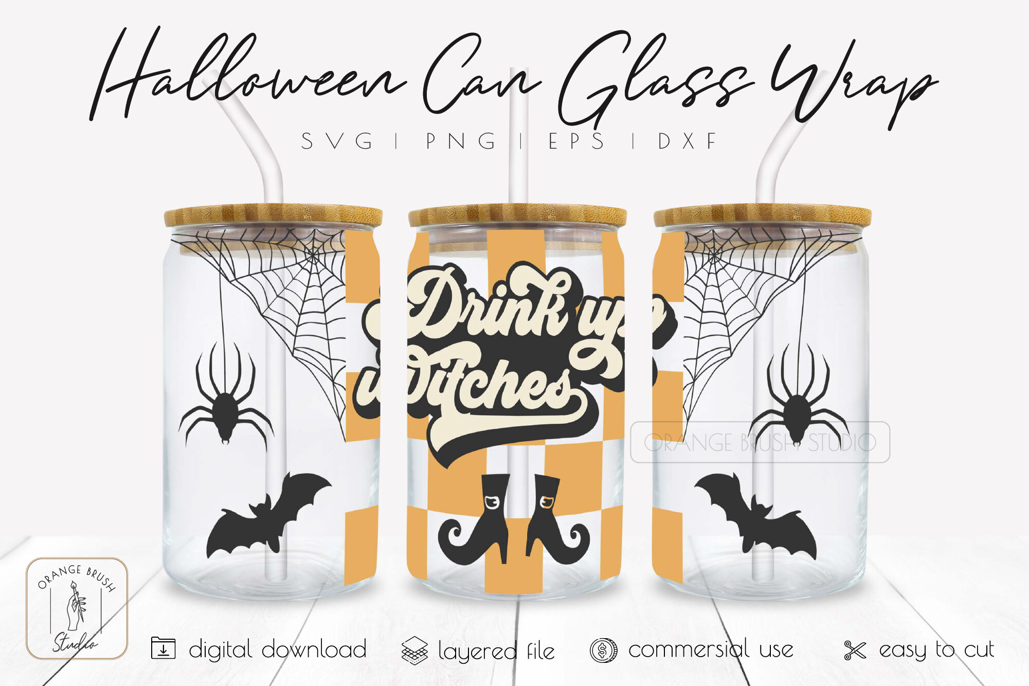 Retro Halloween Beer Can Glass SVG Witch Coffee Cup Wrap By Orange Brush  Studio