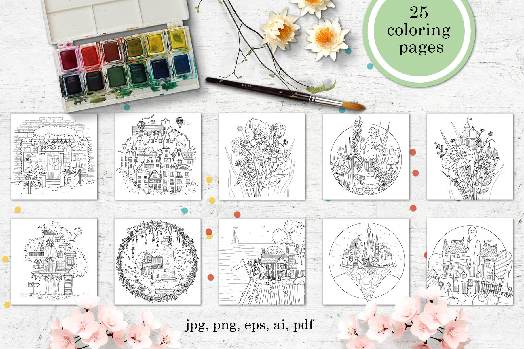 Magic World Coloring Pages By Daria Pneva | TheHungryJPEG