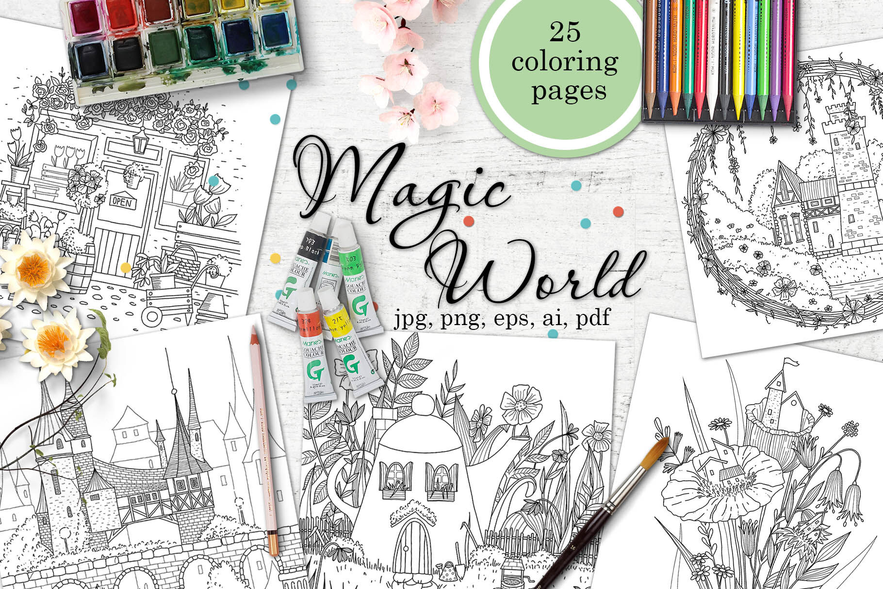 Magic World Coloring Pages By Daria Pneva | TheHungryJPEG