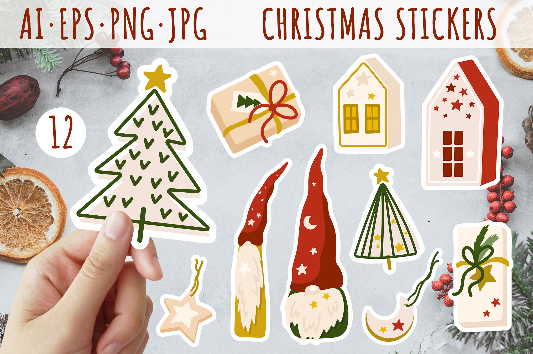 Christmas stickers, Gnome stickers, Christmas tree stickers By ArtFM