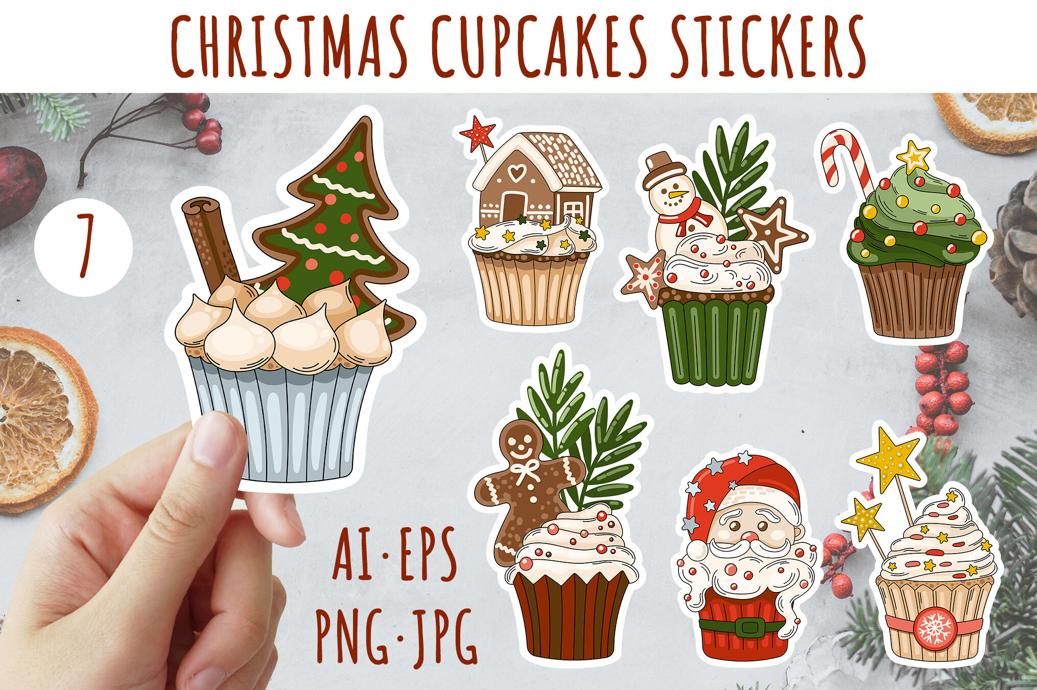 Christmas cupcake stickers, Christmas sweets stickers By ArtFM