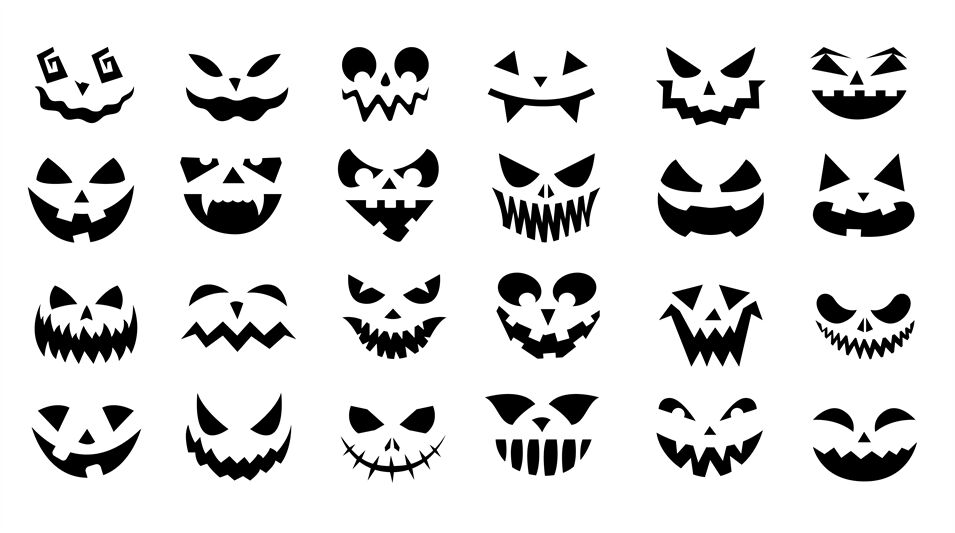 Halloween faces. Creepy doodle smiling face expressions with angry eye ...