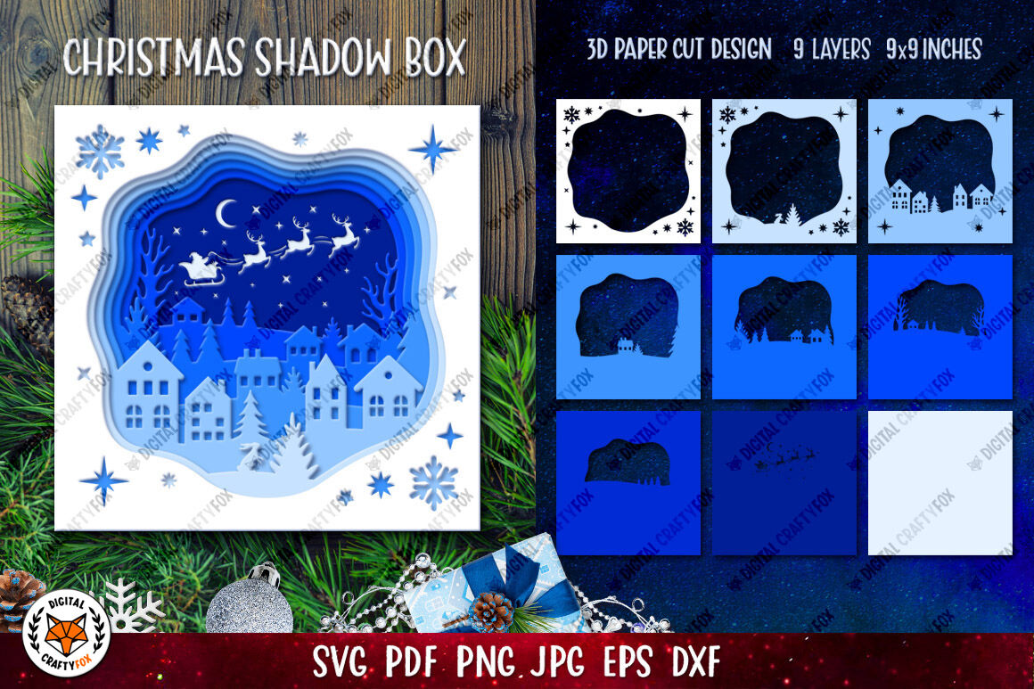 Christmas Paper cutting light box template shadow box 3D svg