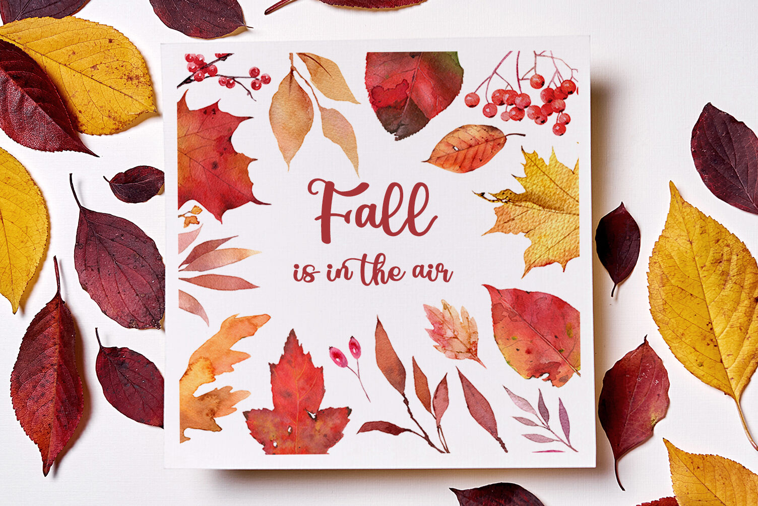 Fall leaves printable cards, autumn watercolor background By ...