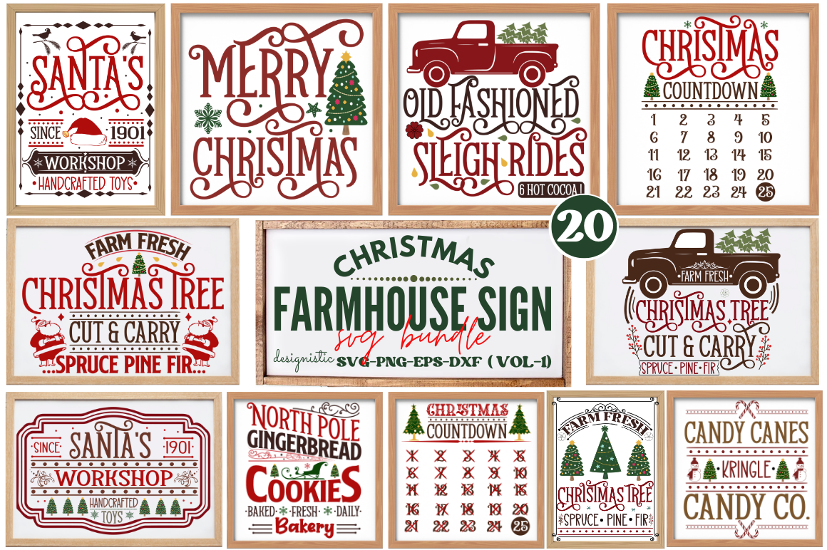 Farmhouse Christmas Sign SVG Bundle, By DESIGNISTIC | TheHungryJPEG