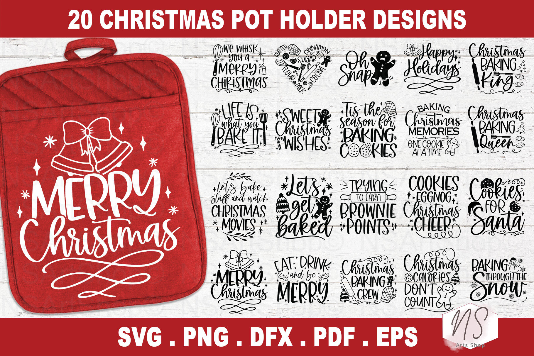 Christmas Baking I Christmas Pot Holders SVG I Oven Mitts - So Fontsy