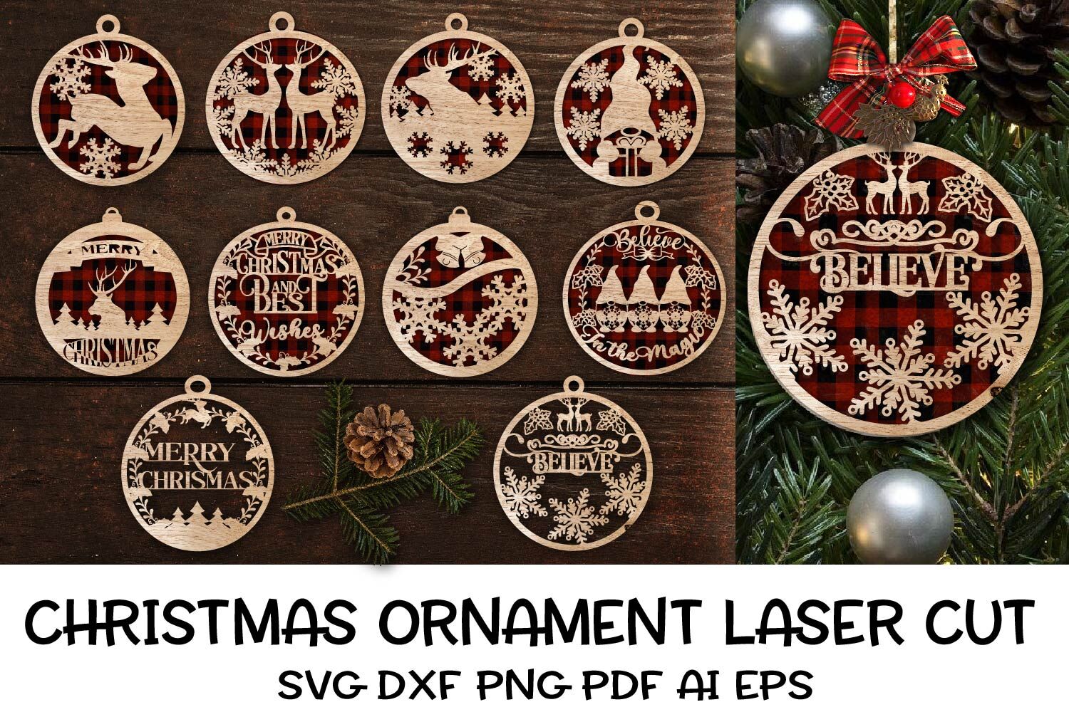 Christmas Ornament Bauble Laser cut Bundle. Christmas SVG. By Samaha