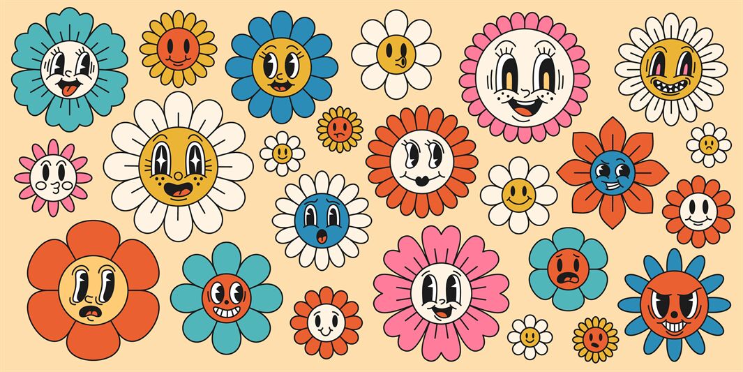 cartoon flowers with faces
