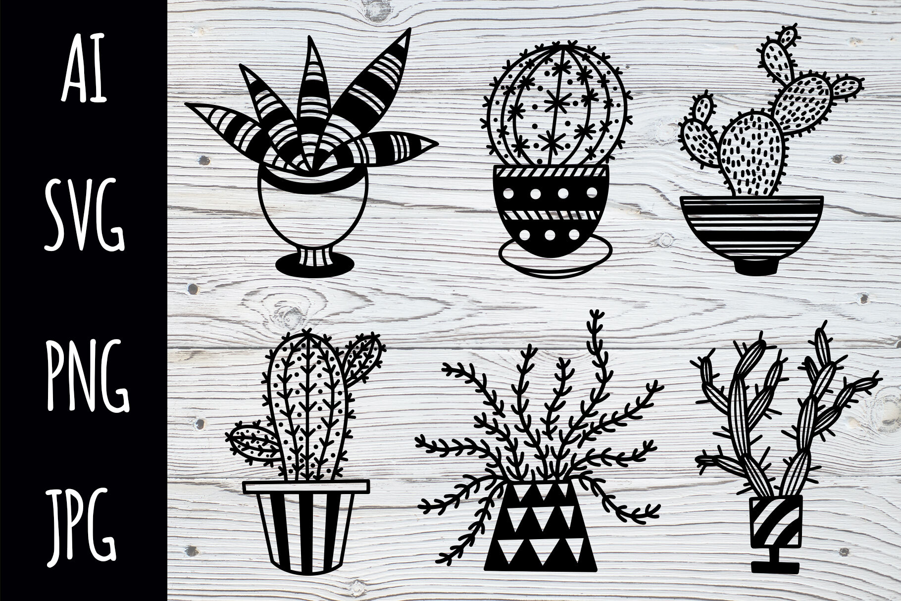 Hand Drawn Colorful Multiple Cactus Pot PNG & SVG Design For T-Shirts