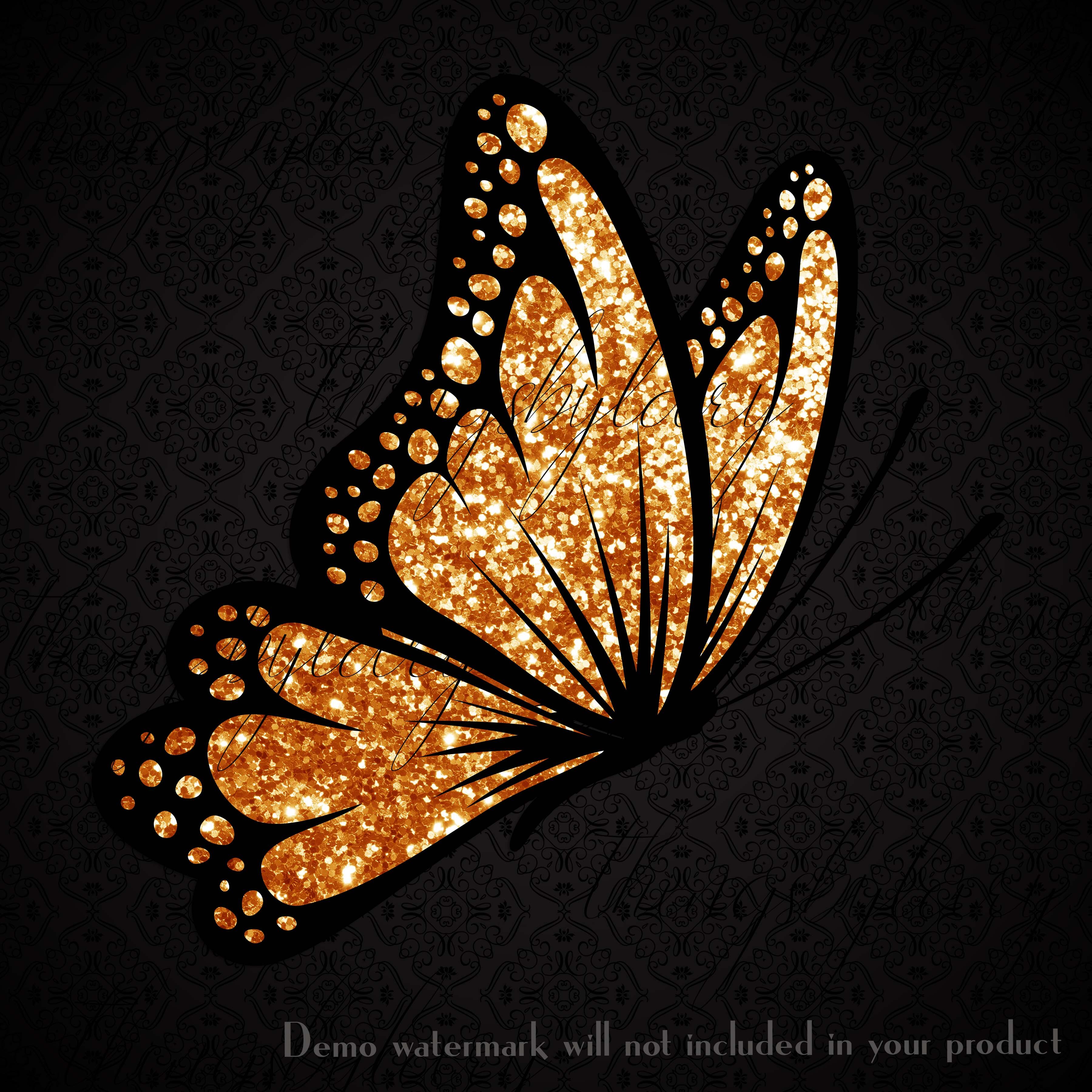 Gold Glitter Butterfly PNG Graphic — drypdesigns