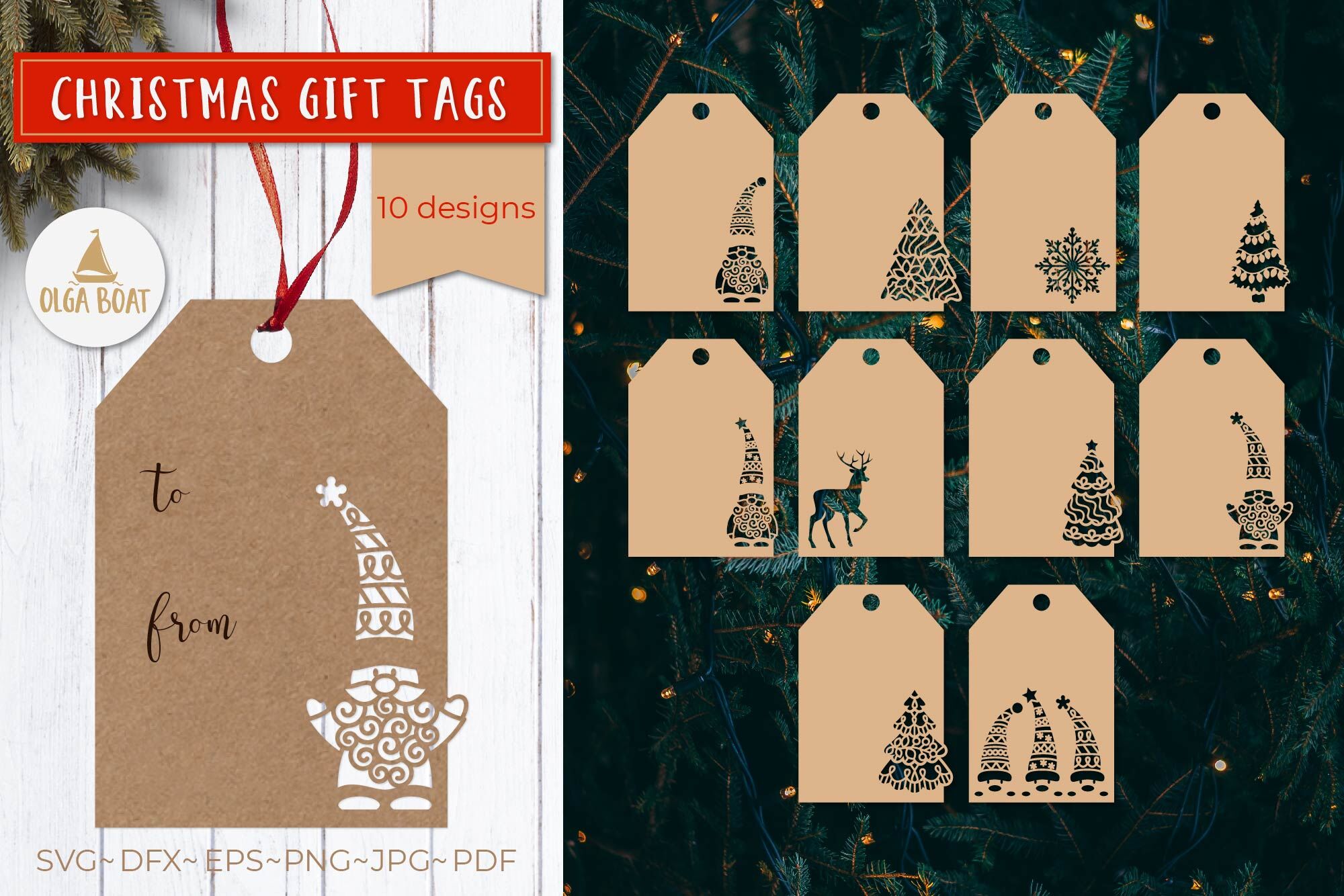 Christmas gift tag svg  Christmas tag template By Olga boat