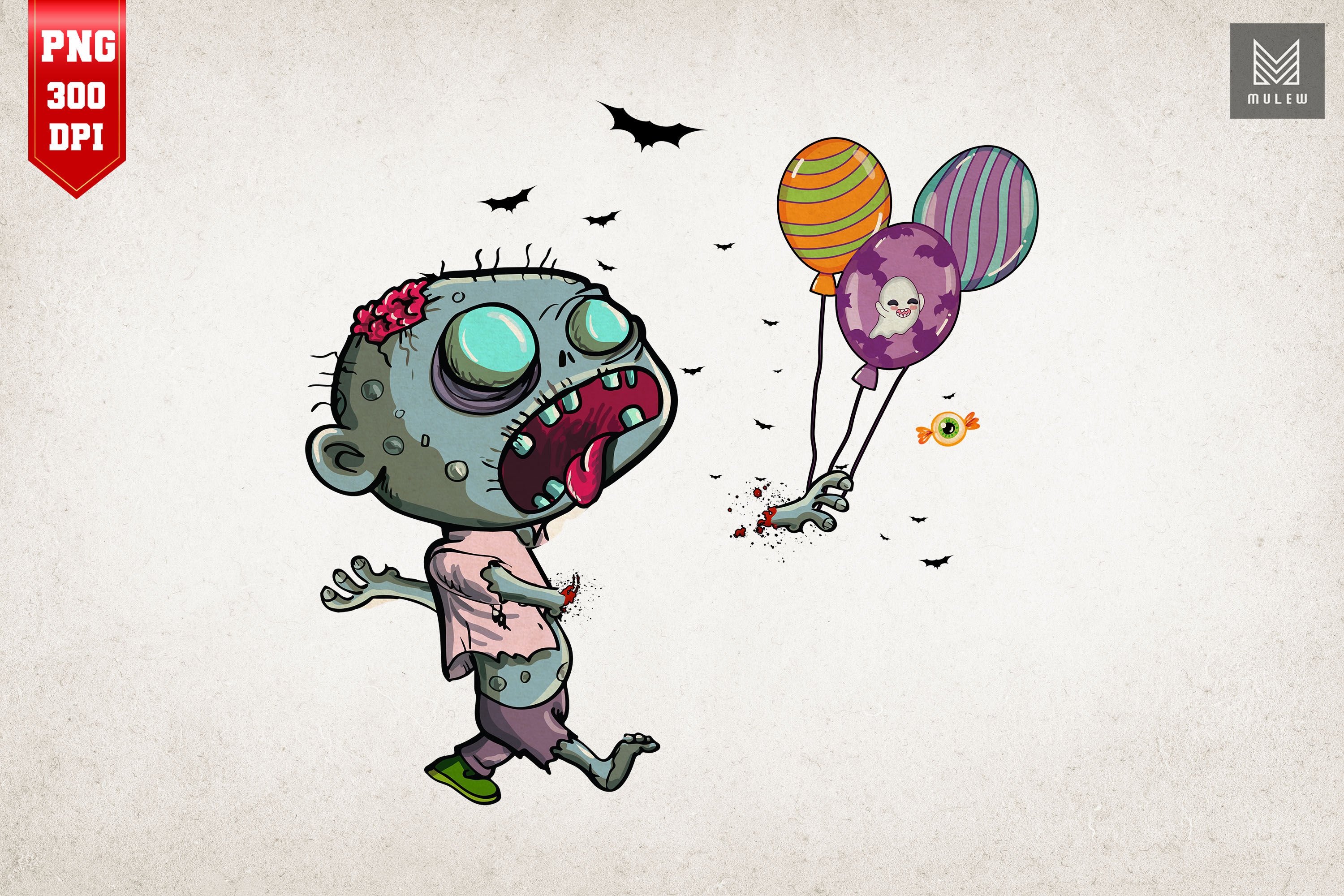 Cute Zombie Lost Heart Ballon or Sad Zombie and Balloon - Cute Zombie -  Sticker