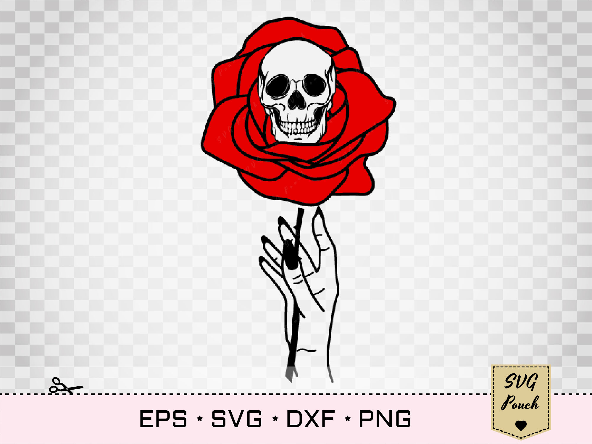 Skull and Rose in hand SVG By SVGPouch | TheHungryJPEG