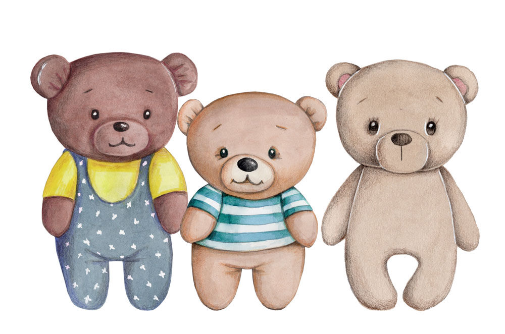 Three cute Teddy Bear Babies. Watercolor. Hand drawn. By Teddy Bears and  their friends | TheHungryJPEG