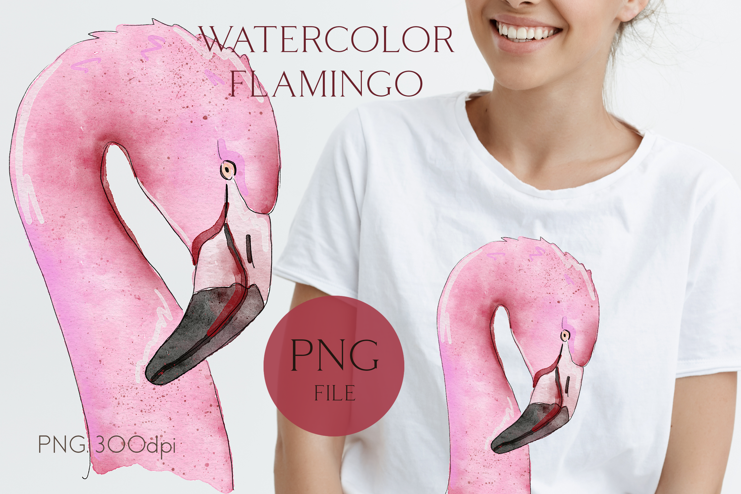 Watercolor flamingo sublimation png t-shirt design By Flamingo