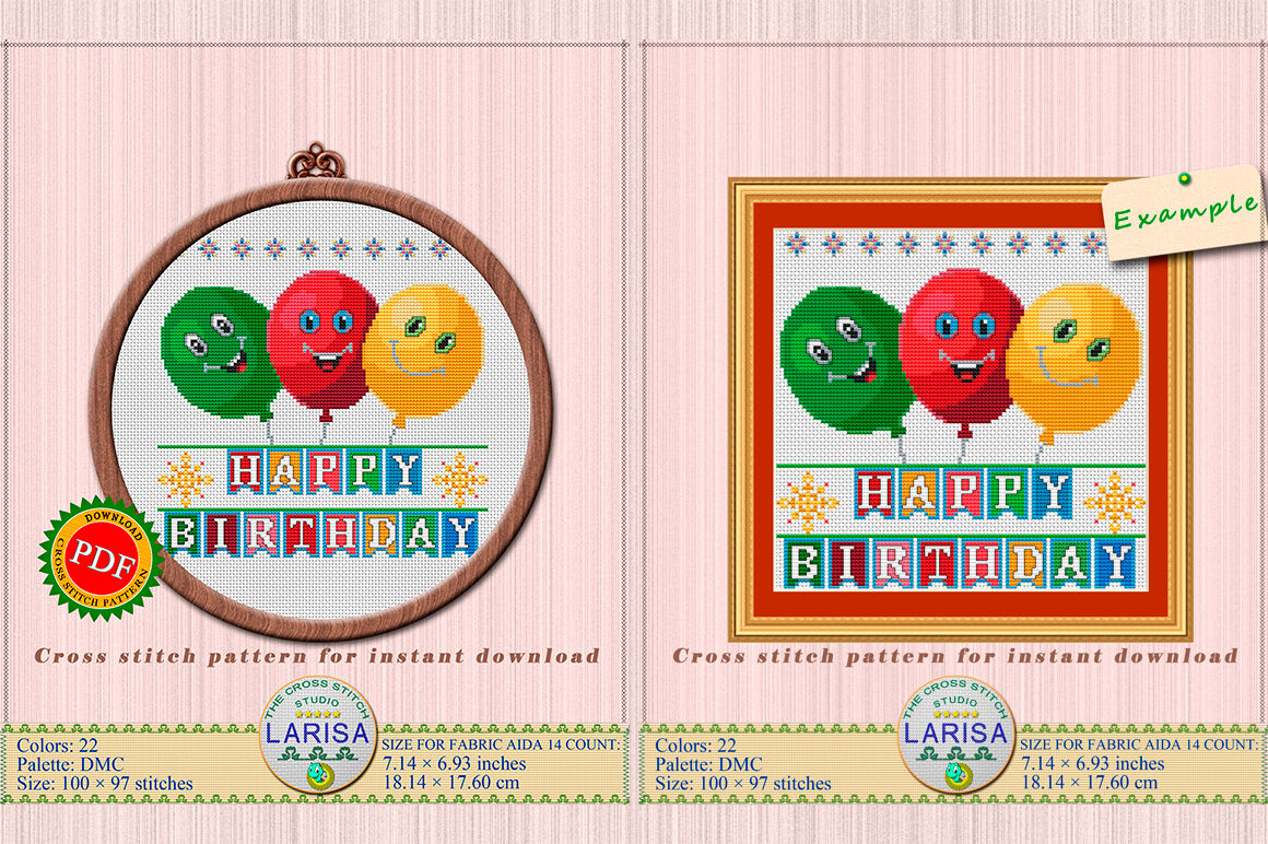 Counted Cross Stitch Balloons Pattern PDF Download 