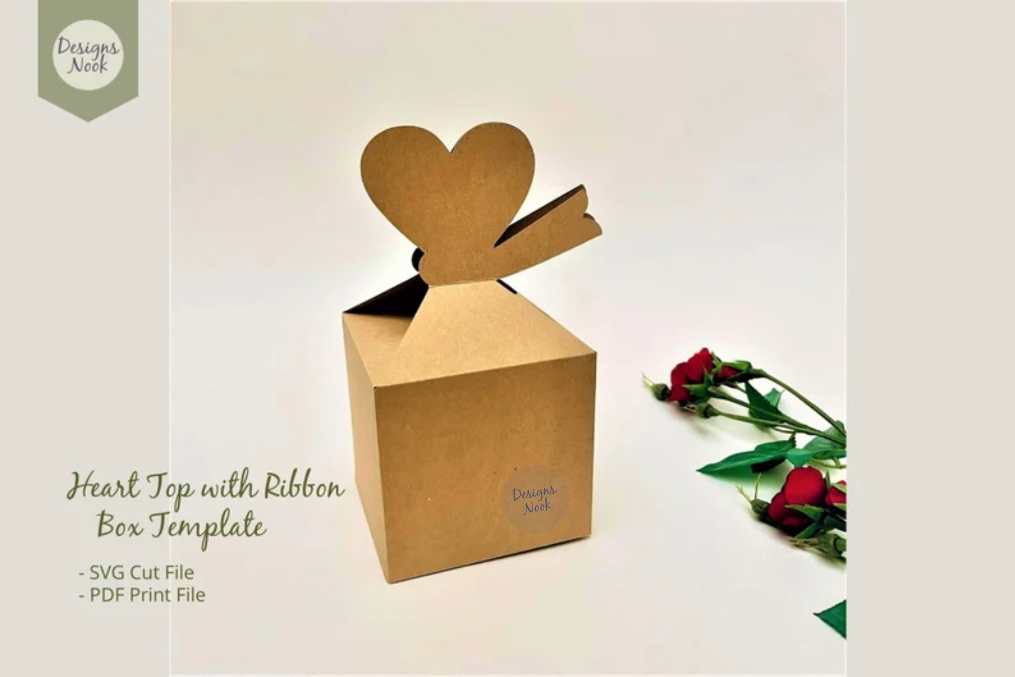 Heart top ribbon box template - gift box, treat box By