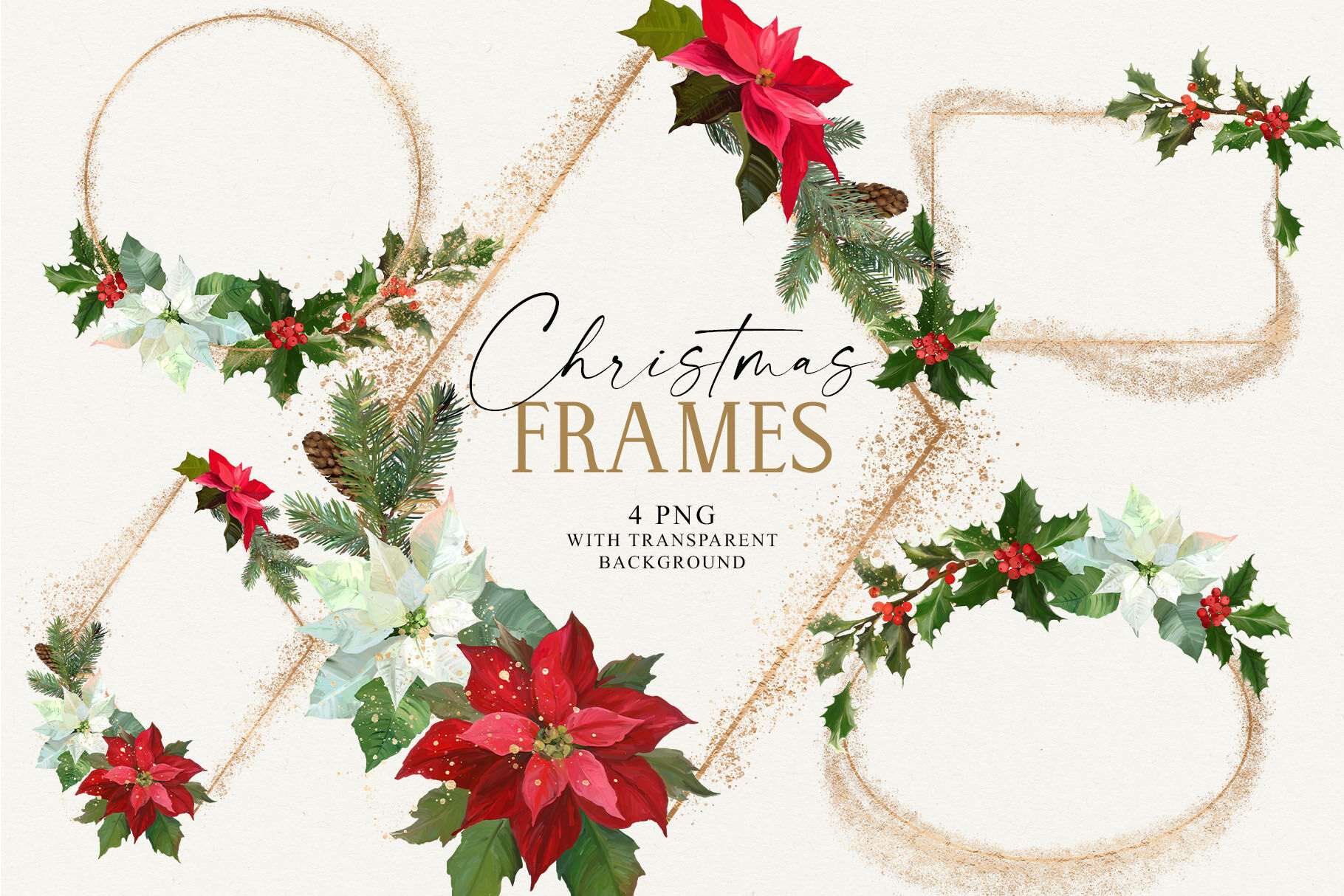 Christmas Floral Frames PNG, Winter Flowers Garlands By Vasmila Design