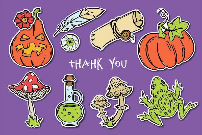 Halloween Sticker Pack Hand Drawn Doodle Vector Labels By