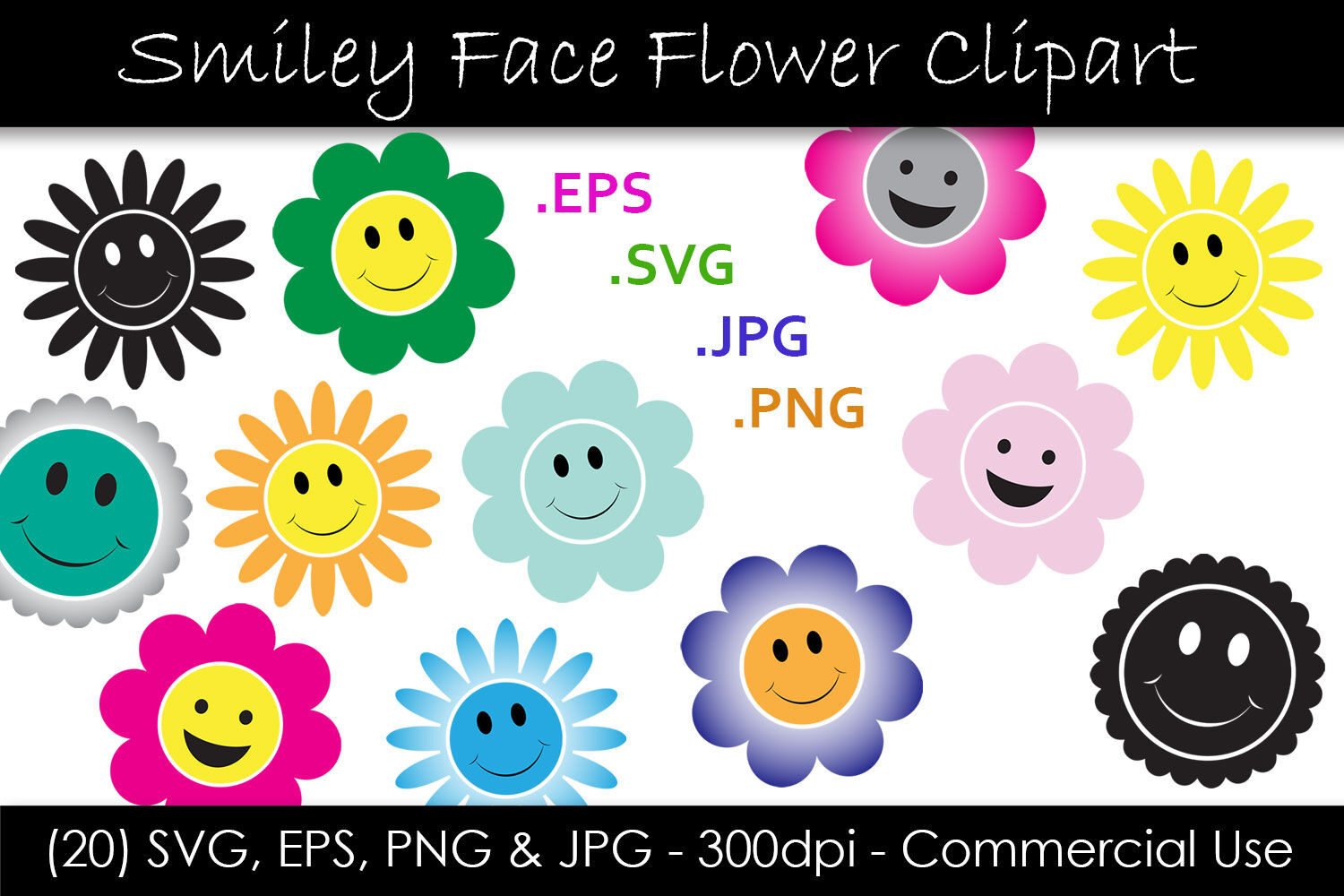 Flower Smiley Face SVG Files, Flower Face SVG, Smiley Face Clip Art, Trendy  Smiley Face Svg, Daisy svg, dxf, eps, Vector, DIGITAL