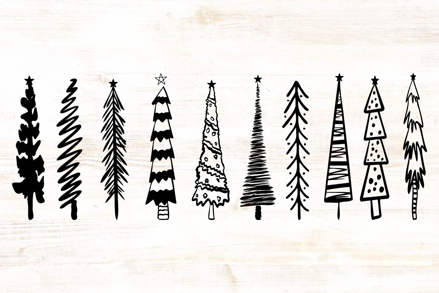 Primitive Hand-Drawn Christmas Tree / 4pk Stencil Bundle