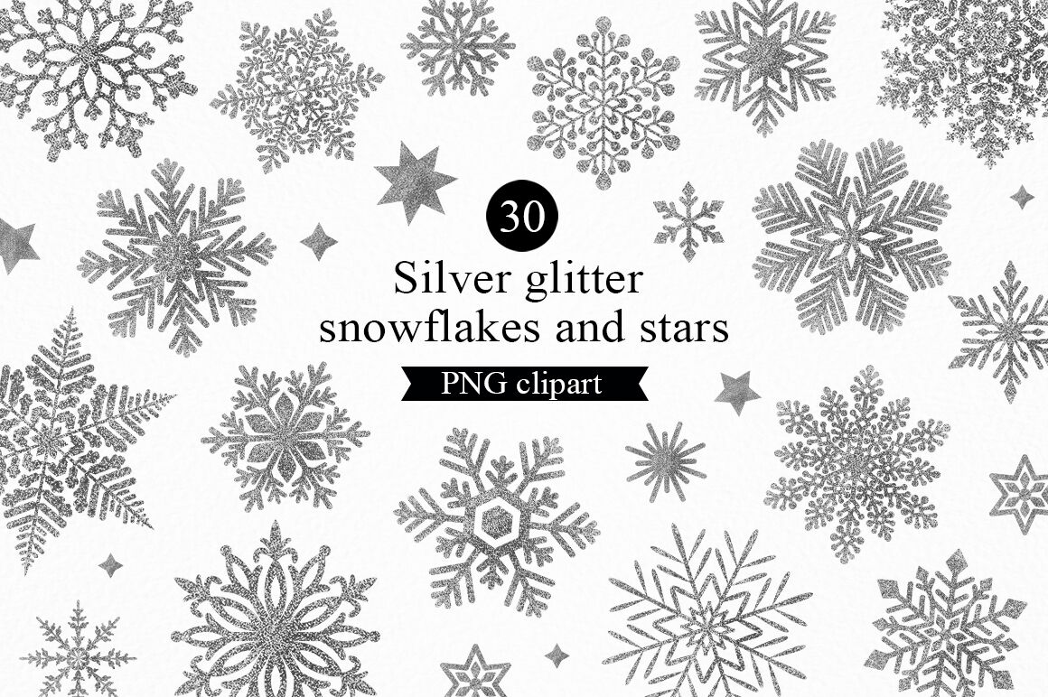 Glitter Snowflakes clipart, Winter Christmas Sublimation.