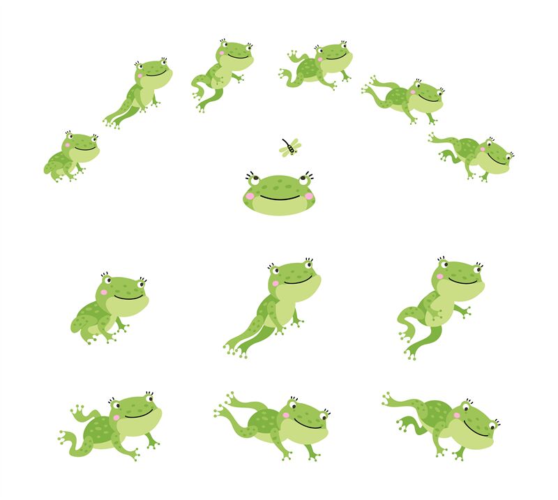 Frog jump. Isolated jumping green frogs, motion process animation. Seq By  Microvector | TheHungryJPEG