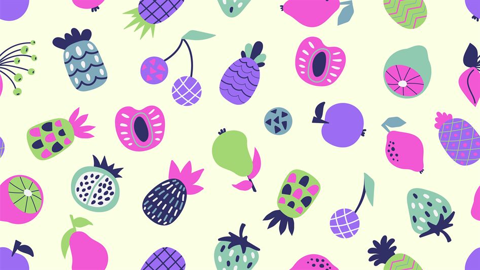 Crazy neon fruits seamless pattern. Fruit and berry texture, bright fr ...