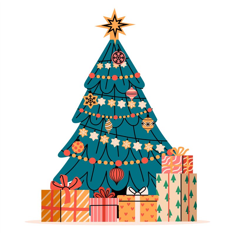christmas tree cartoon with presents