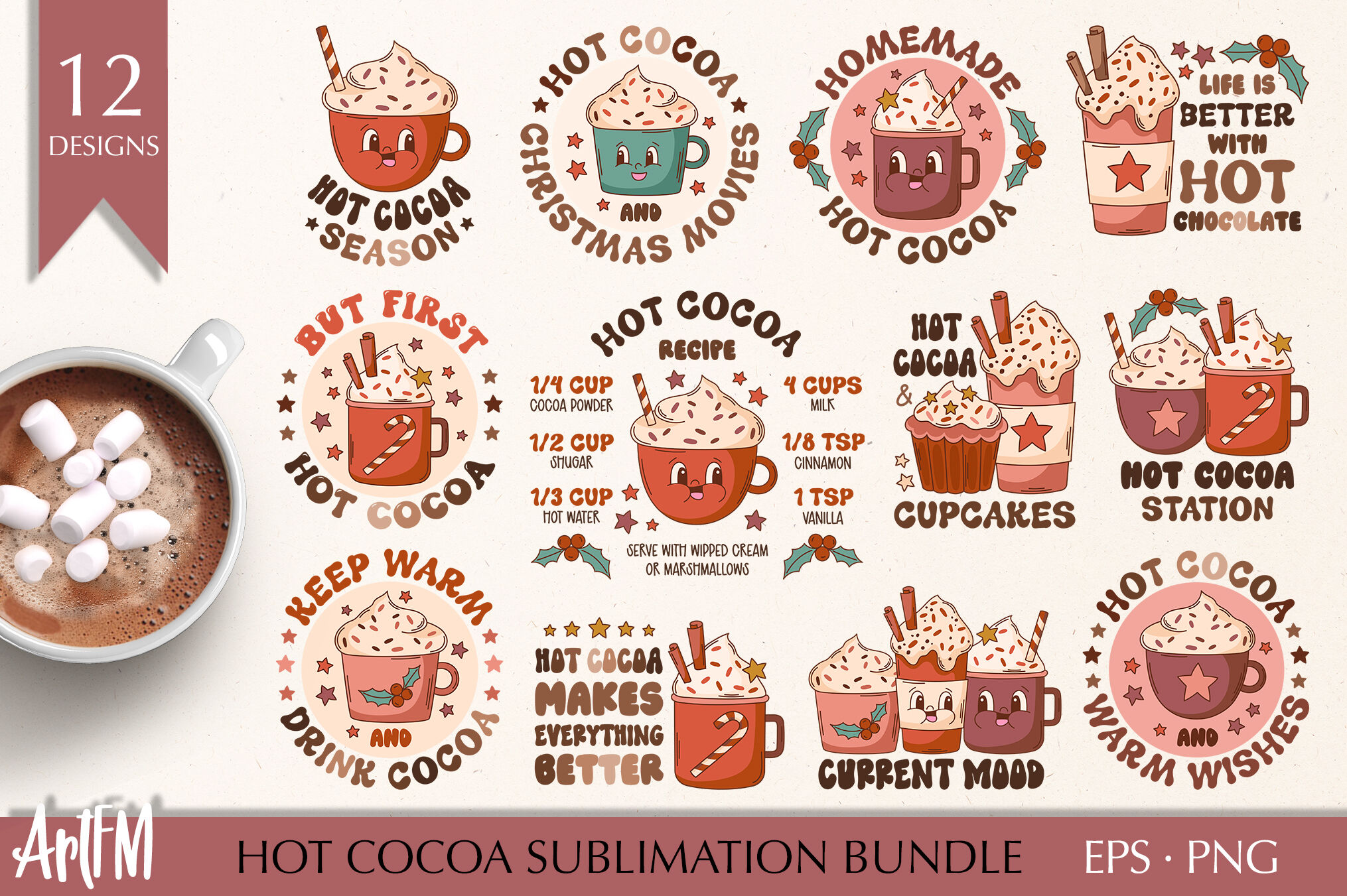 Hot Chocolate, Hot Cocoa, COMMERCIAL USE, Christmas Clipart
