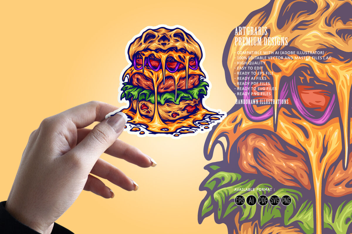 Scary burger monster cartoon svg By artgrarisstudio | TheHungryJPEG.com