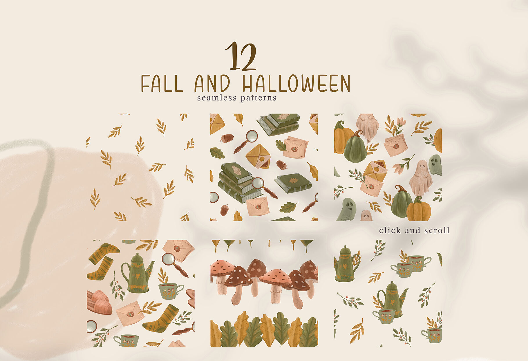 Fall cozy seamless patterns/ Digital paper pack - 12 PNG files By Tiana Geo  Art