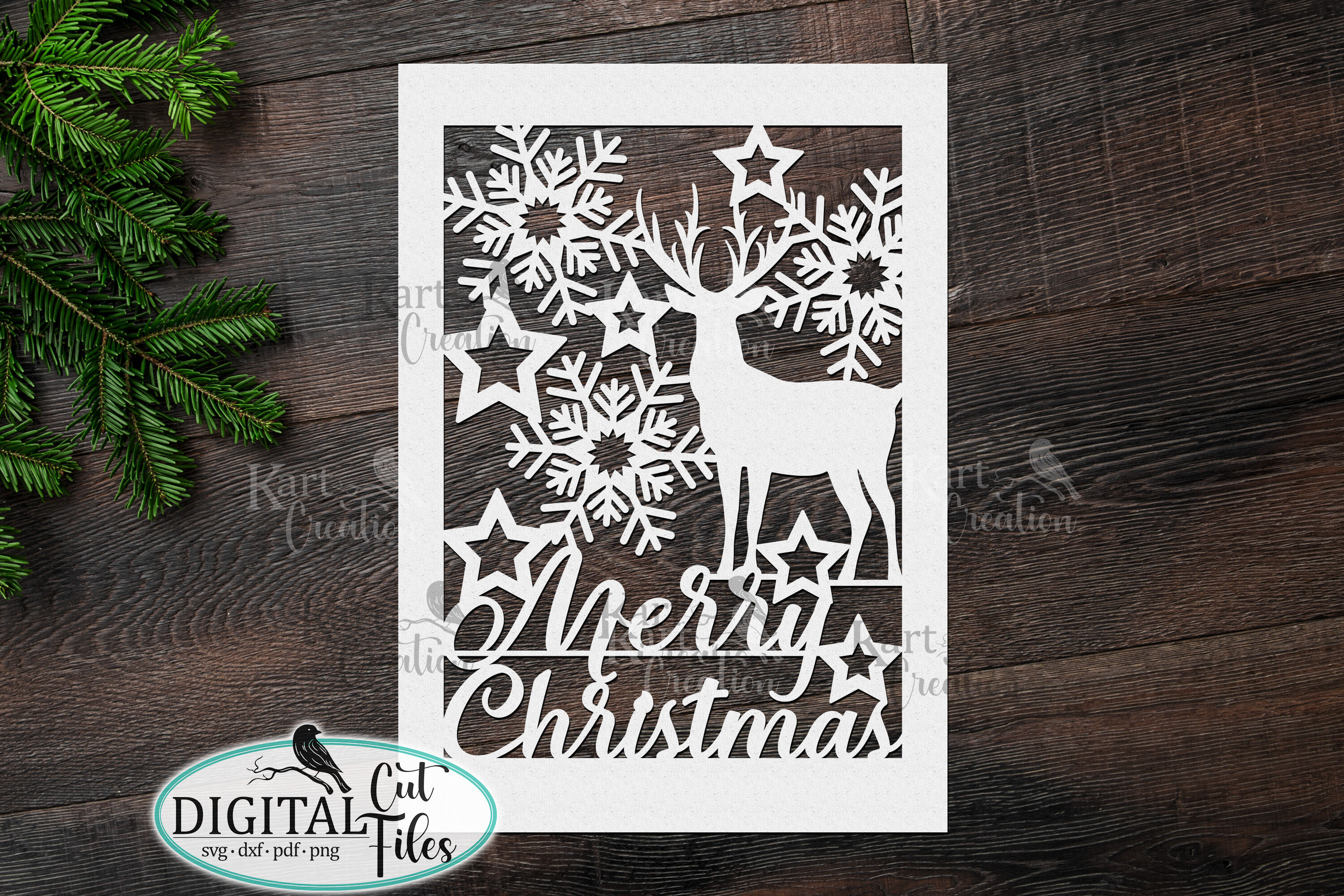 Christmas Deer Card SVG  Merry Christmas Card Template SVG