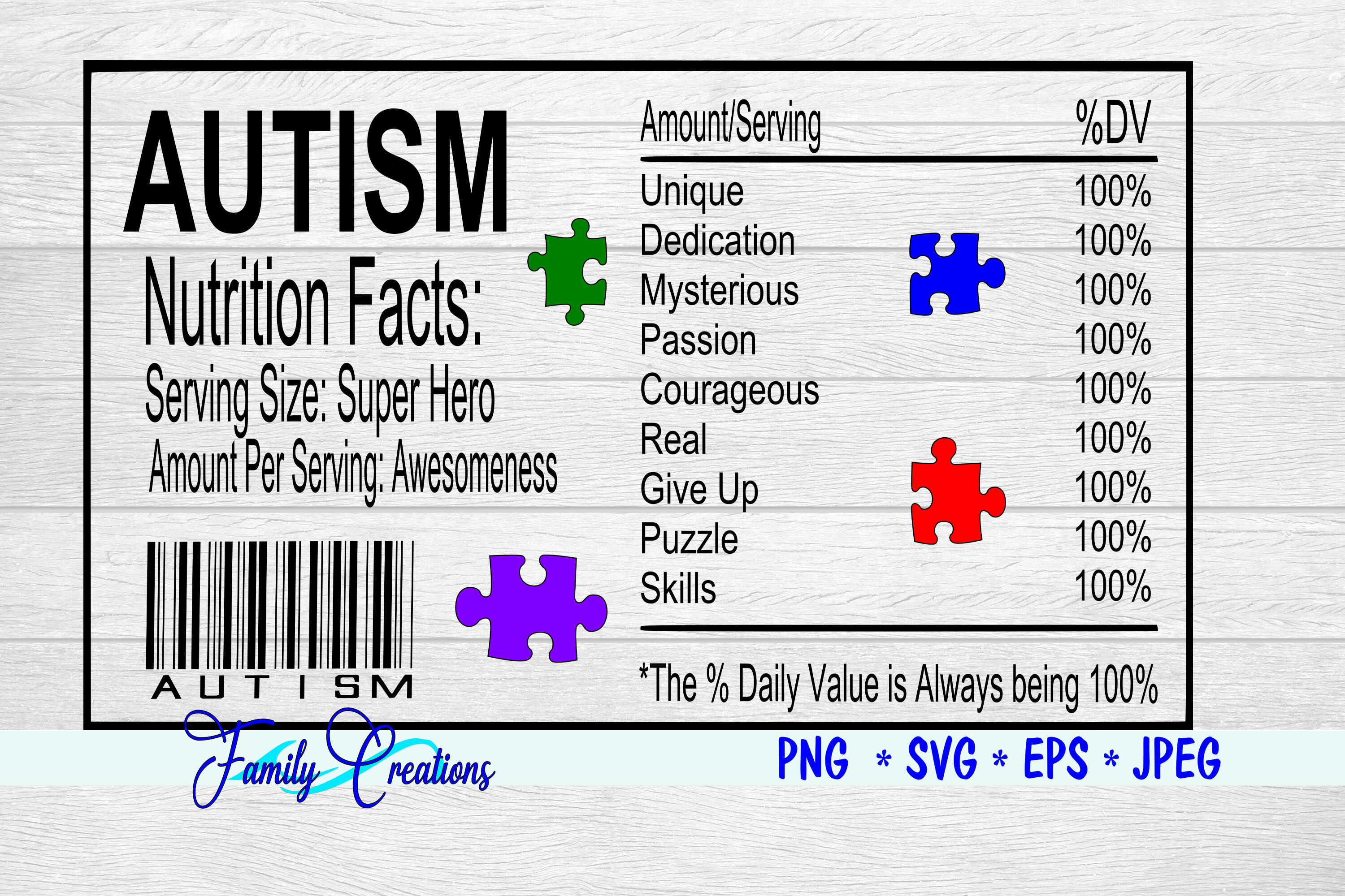 Autism Nutrition Label By Family Creations TheHungryJPEG