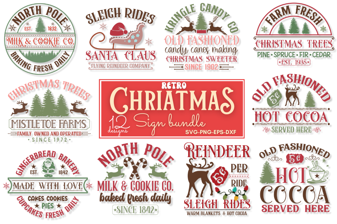 Retro Christmas Sign SVG Bundle By DESIGNS DARK | TheHungryJPEG