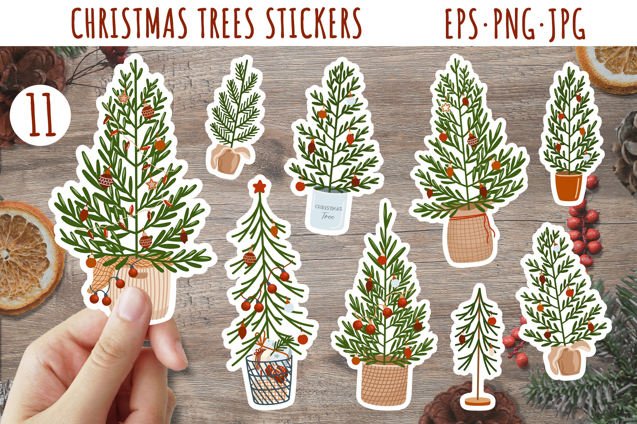 Christmas tree stickers in PNG / Christmas sticker bundle By ArtFM