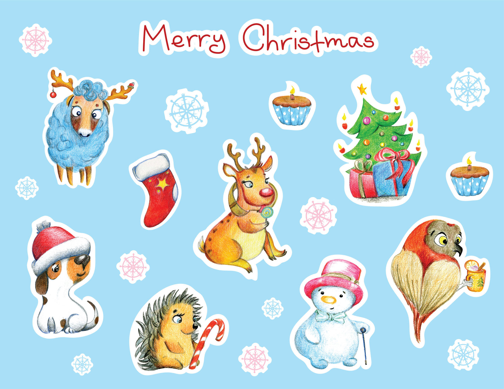 Cute Christmas Friends Stickers and Decal Sheets