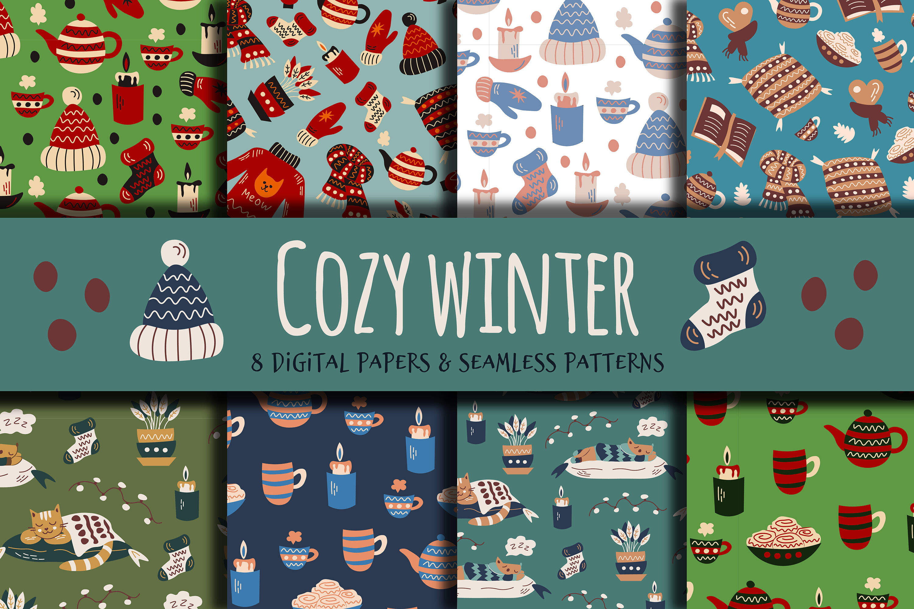 Cozy Winter seamless patterns & digital papers By Rin Green