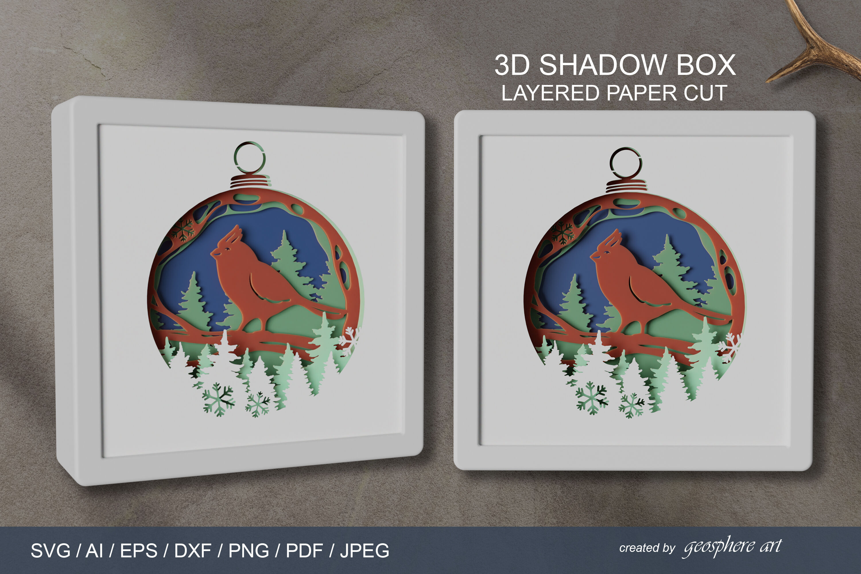 Red cardinal 3D Layered papercut SVG / Christmas Shadow box By Tiana