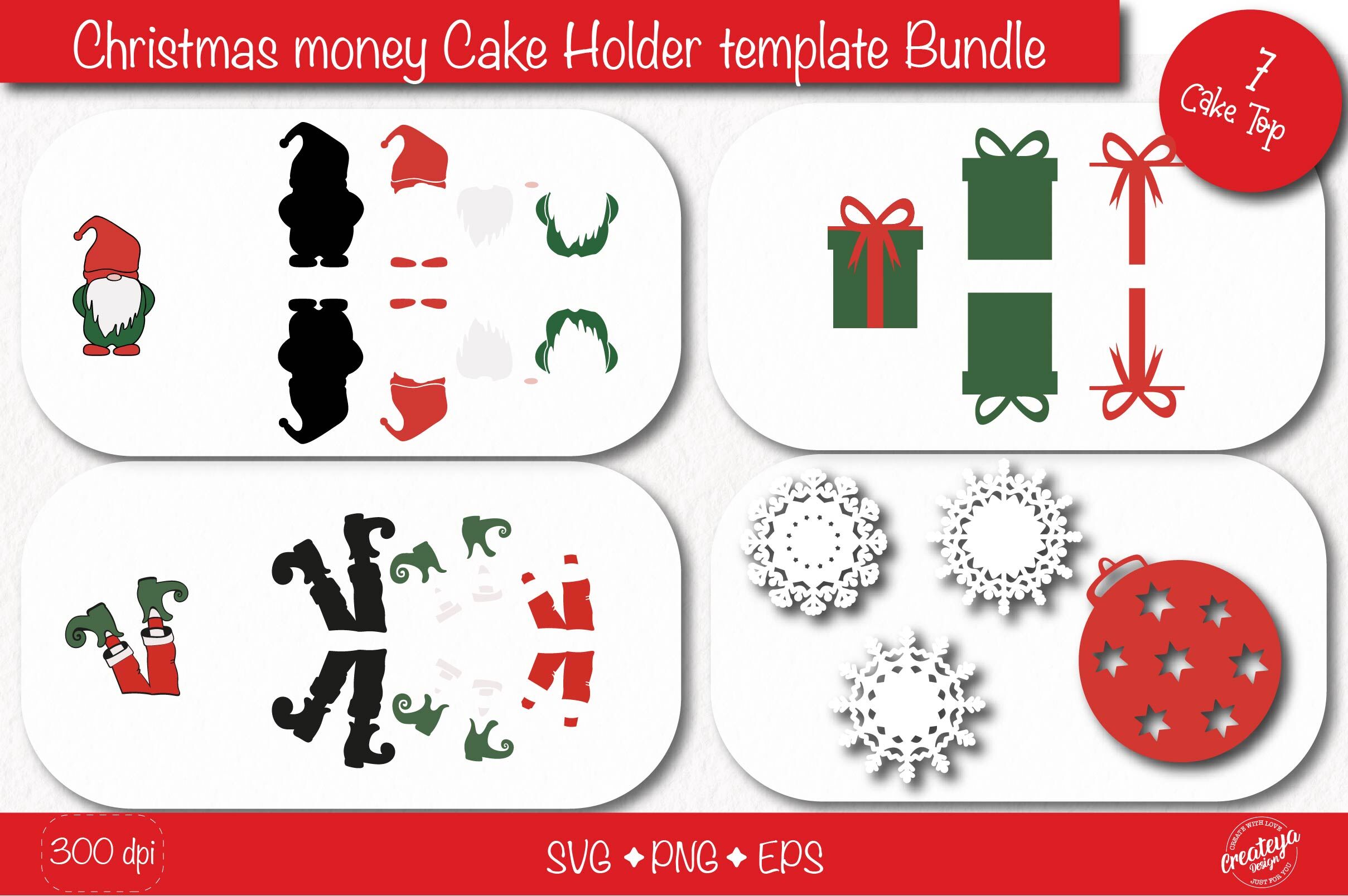 Christmas gift card holder template SVG Bundle, Christmas Gnome money By  Createya Design