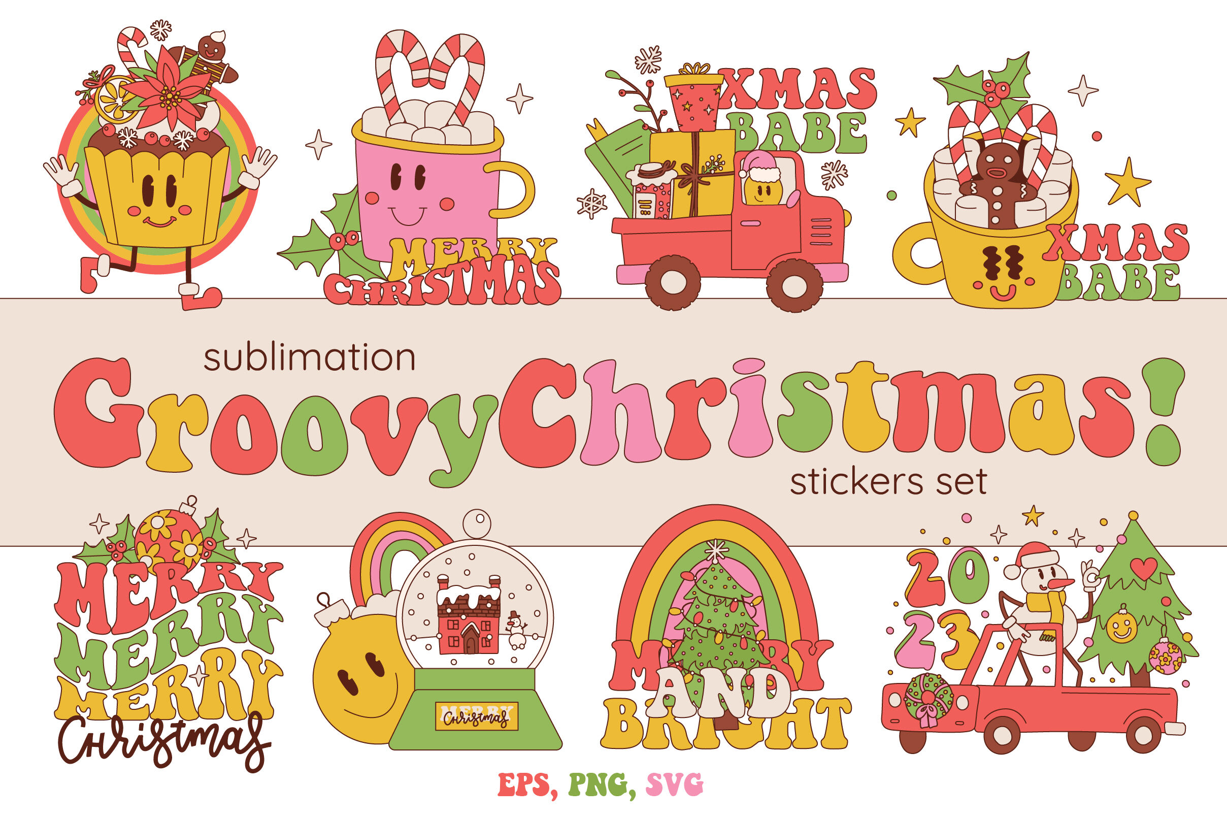 Retro Christmas PNG, Christmas Stickers