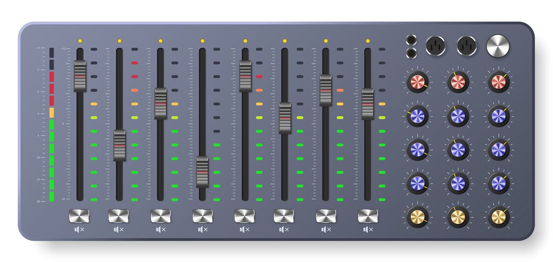 Audio mixing mixer board sliders from a professional music and